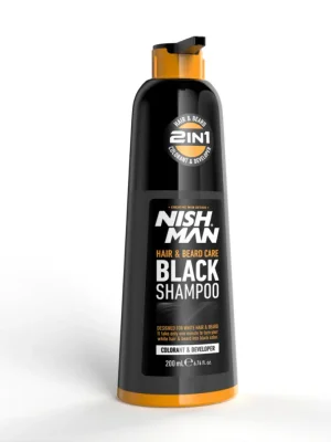NISHMAN Hair & Beard Care Black Shampoo 200мл – Черен шампоан за коса, брада и мустаци