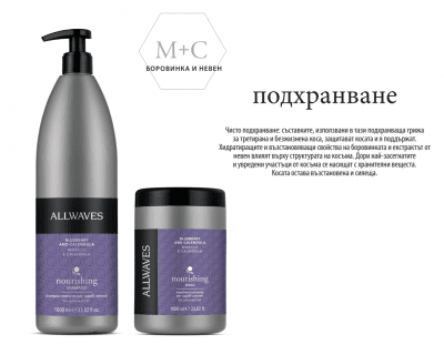 ALLWAVES Подхранващи маска и шампоан за боядисана коса с екстракт от невен и боровинка 2х1000мл